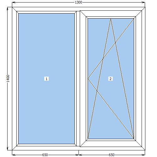 Металопластикове вікно WDS 5S двостулкове з поворотно-відкидною стулкою 1300х1400мм