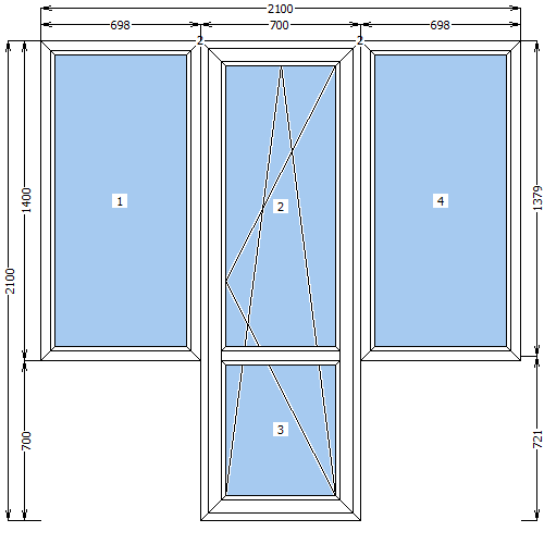 Балконний блок подвійний,WDS 5S одинарний склопакет,5 камерний профіль