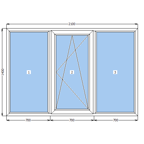 Металопластикове вікно WDS 5S трьохстулкове з поворотно-відкидною стулкою 2100 x 1400мм